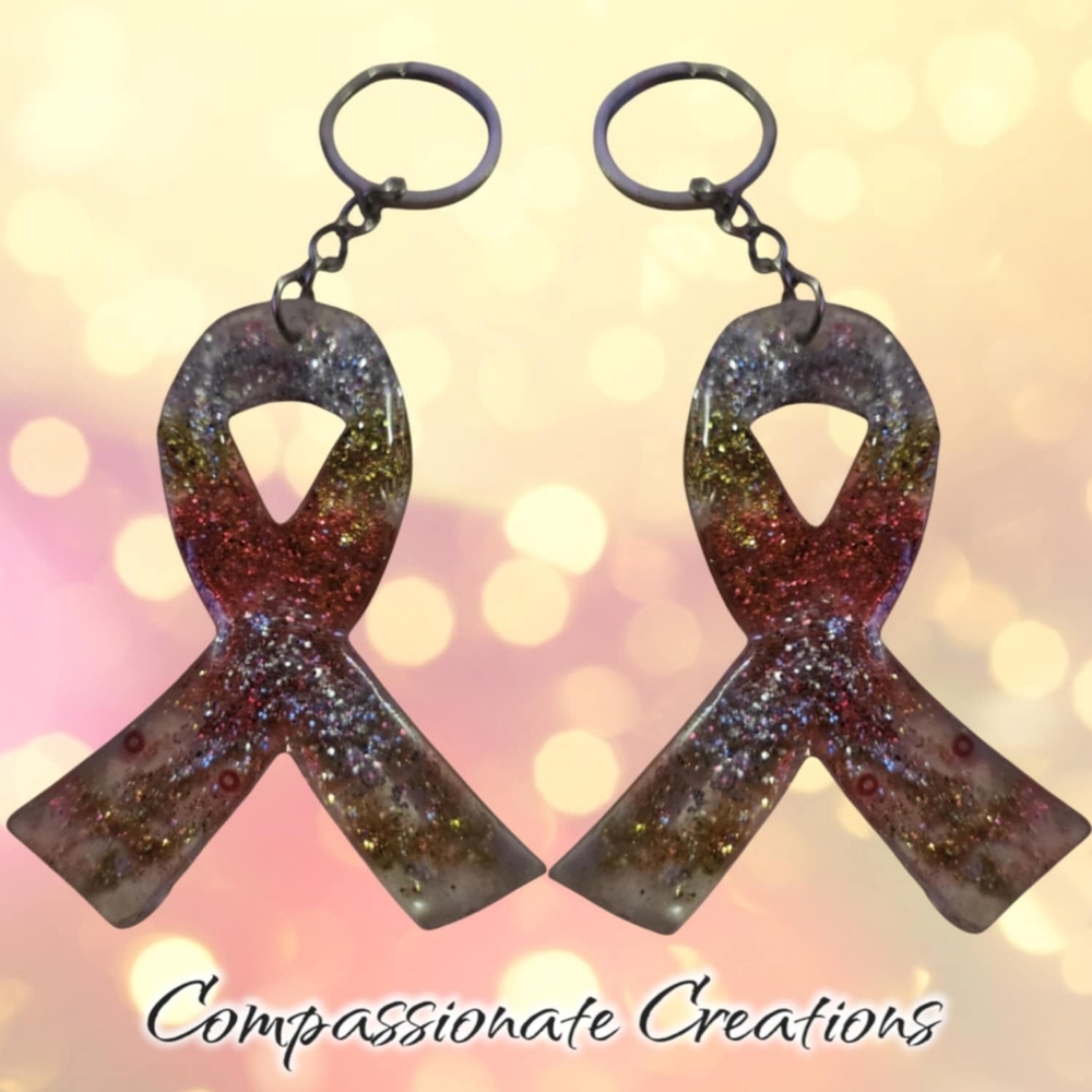 Silver,Red, Gold Glitter uv Resin Ribbon Keychain